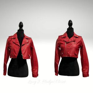 Cropped Red Leather Jacket
